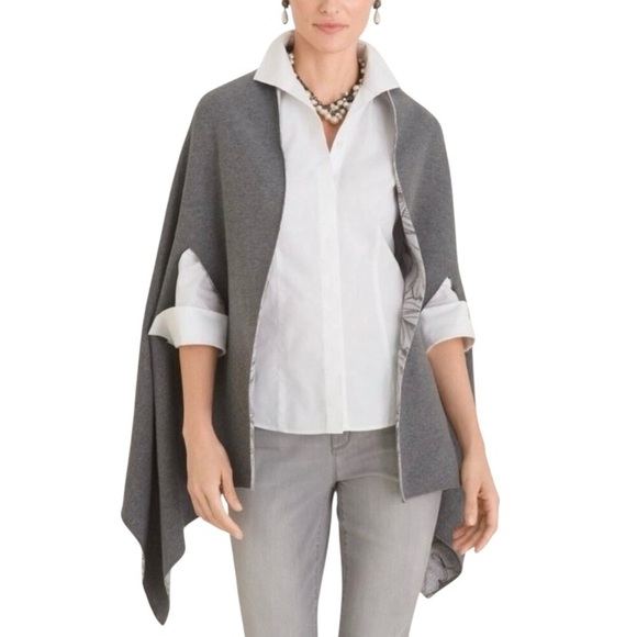 NWT Chico's 4 Ways Reversible Floral Travel Ruana Wrap/Shawl in Gray Floral - OS - Picture 5 of 8